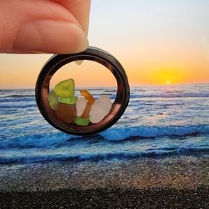 Beautiful open glass photo frame with handpicked sea glass